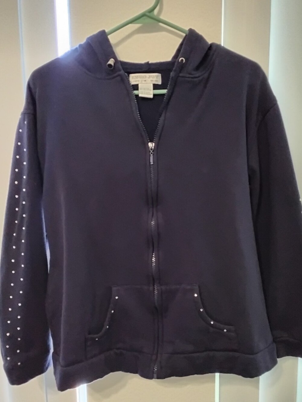 Euro Joy Paris Milano Navy Studded Rhinestone Zip Hoodie Medium